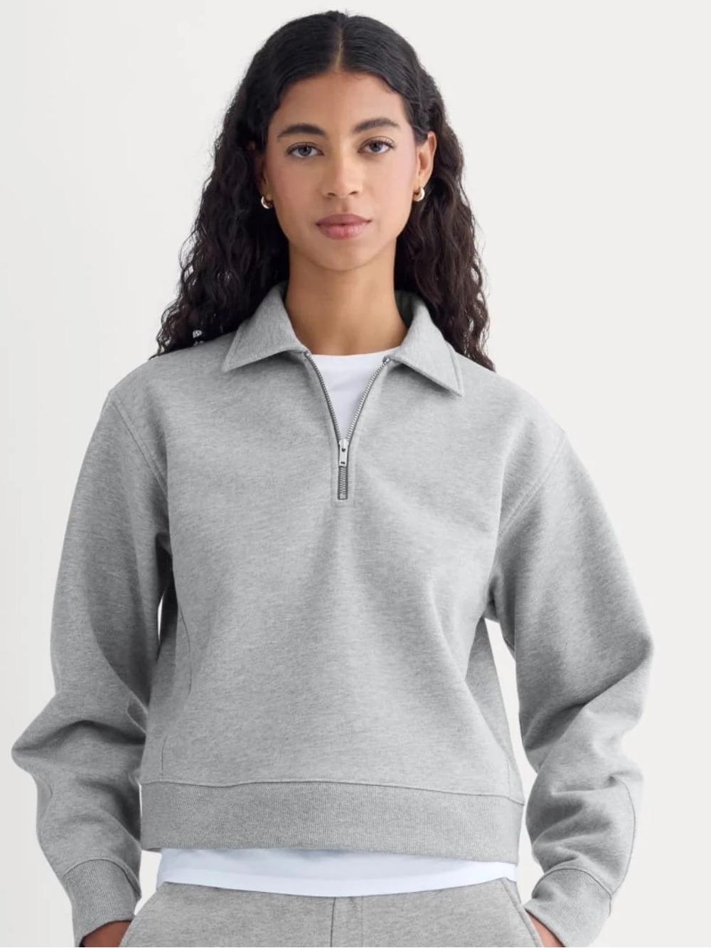 Everlane luxe fleece zip polo grey